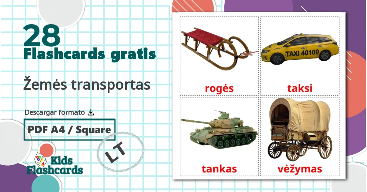 28 tarjetas didacticas de Žemės transportas