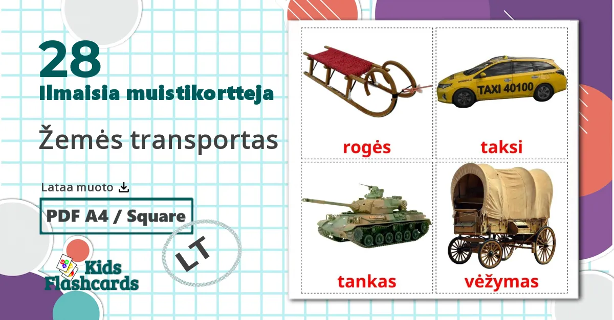 28 Žemės transportas lasten kuvakortit