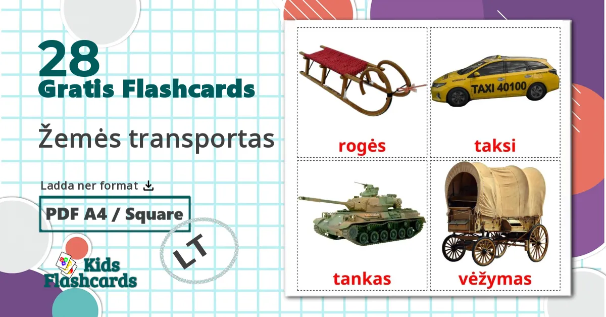28 Žemės transportas bildkort för barn
