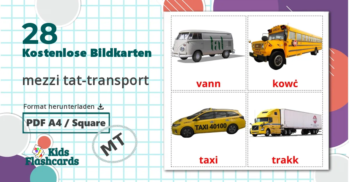 28 Bildkarten für Trasporto via terra