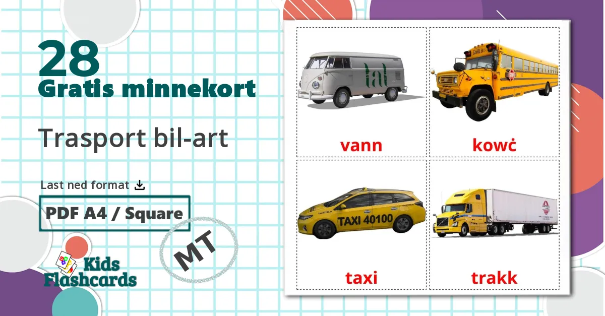 28 Trasport bil-art bildekort