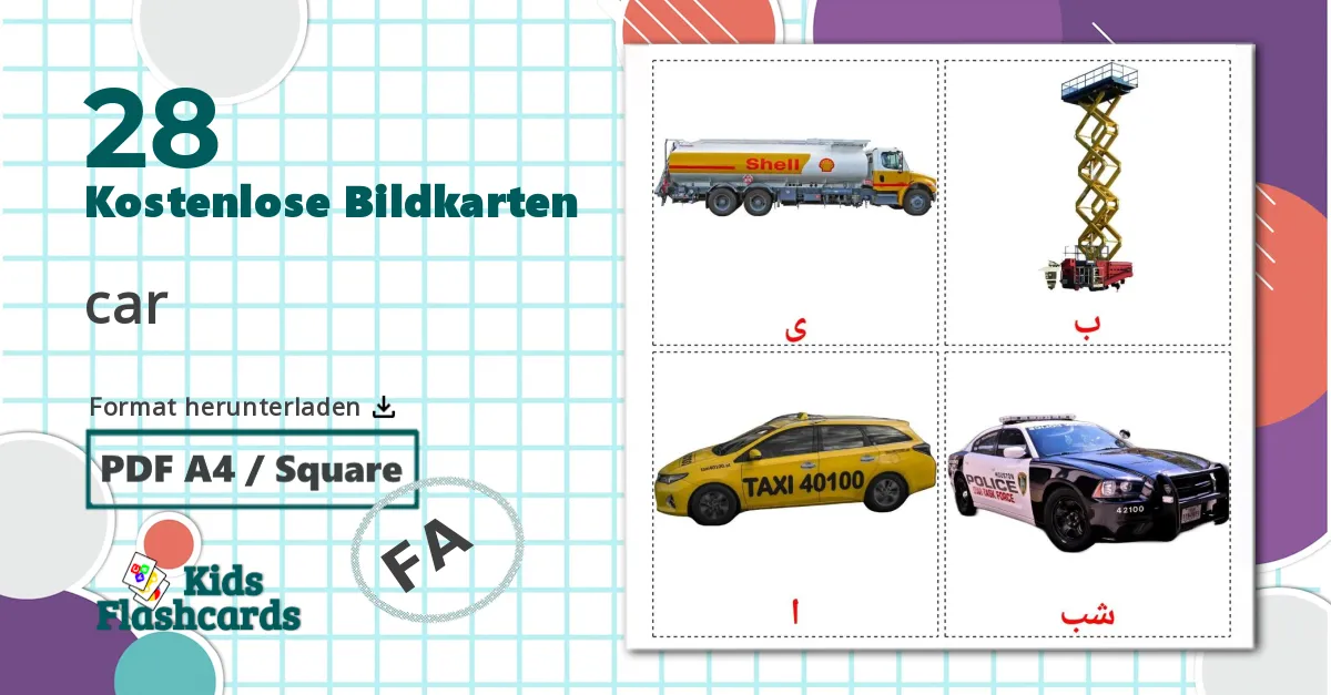 28 Bildkarten für Fahrzeuge