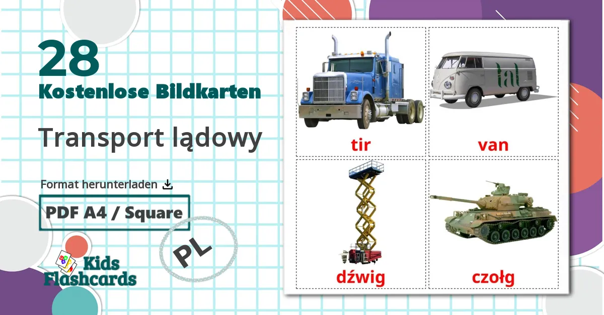 28 Bildkarten für Transport lądowy