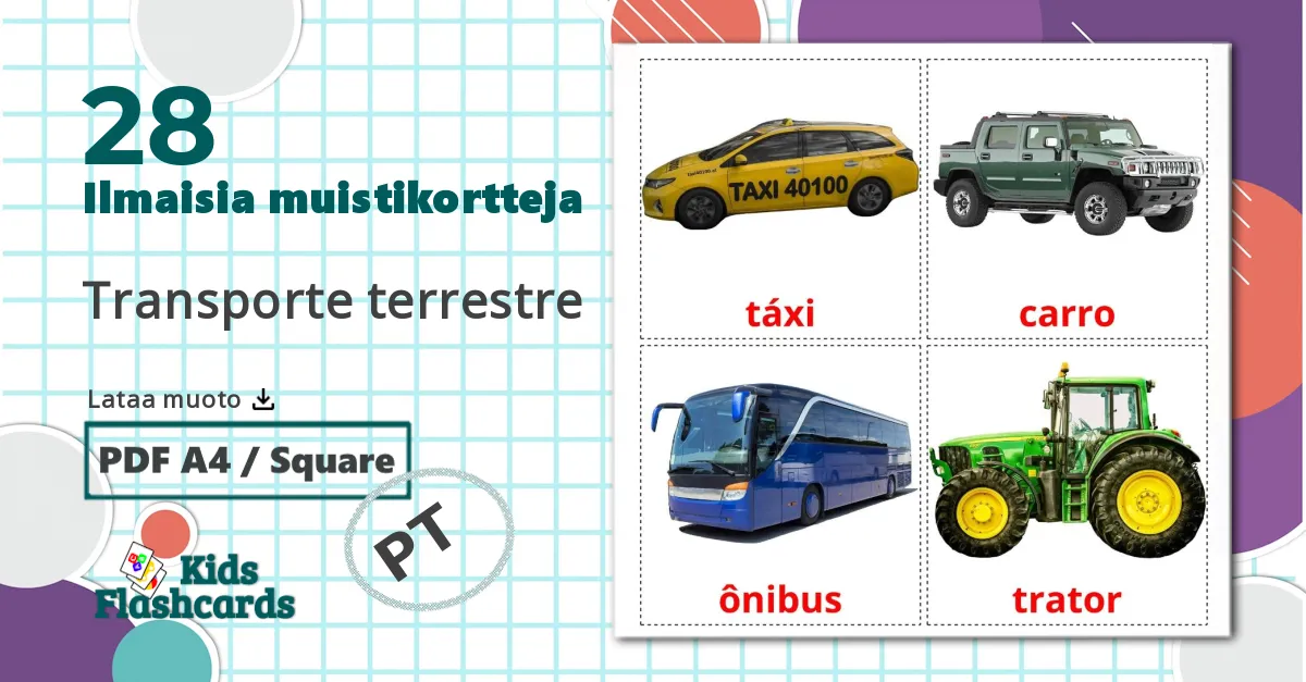 28 Transporte terrestre lasten kuvakortit