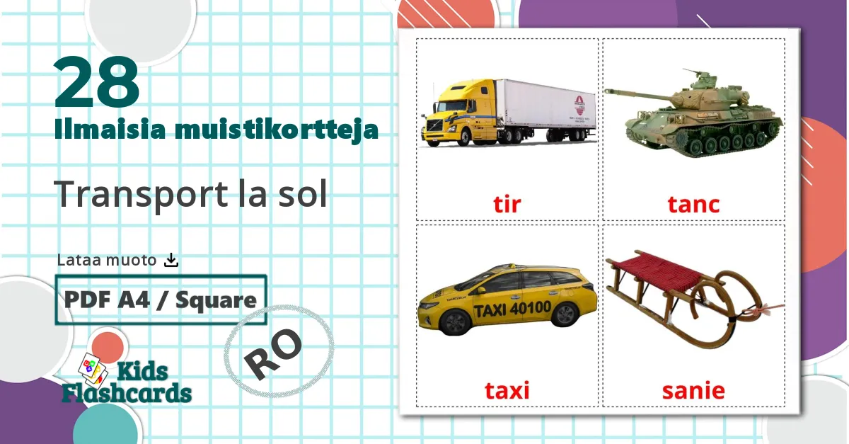28 Transport la sol  lasten kuvakortit