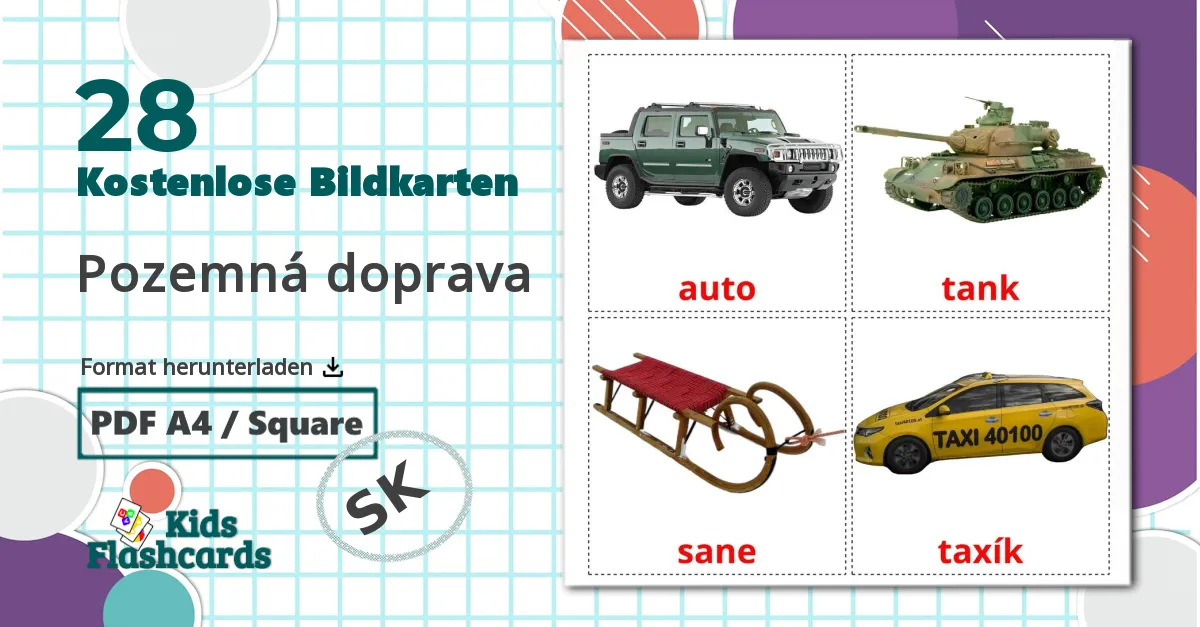 28 Bildkarten für Pozemná doprava