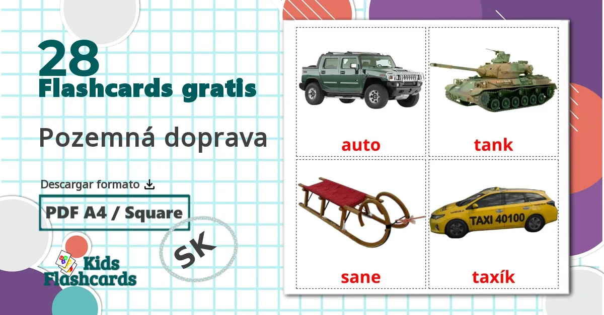 28 tarjetas didacticas de Pozemná doprava