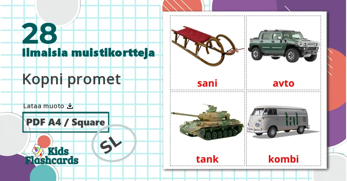 28 Kopni promet lasten kuvakortit