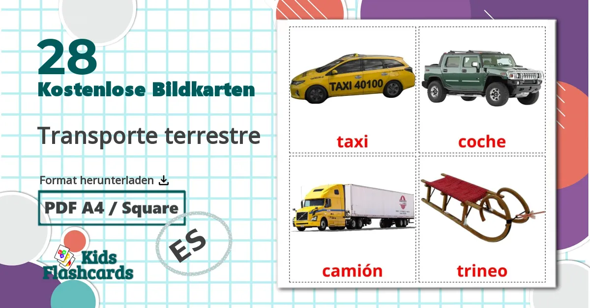 28 Bildkarten für Transporte terrestre