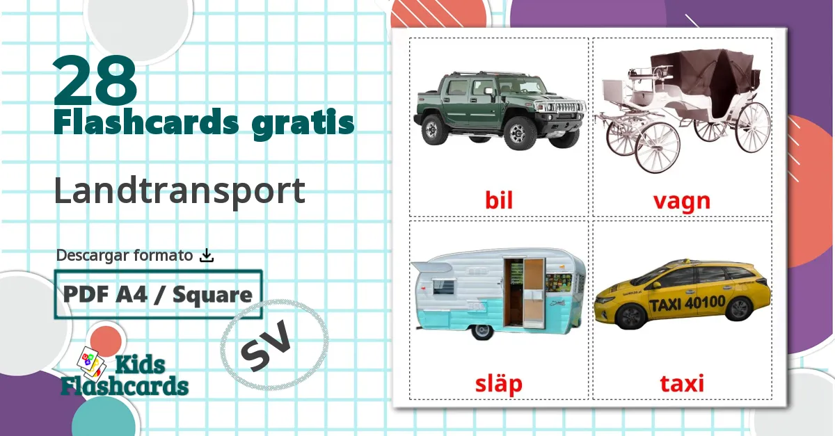 28 Bildkarten für Landtransport