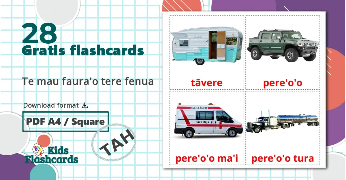 28 Te mau faura'o tere fenua billedkort for børn