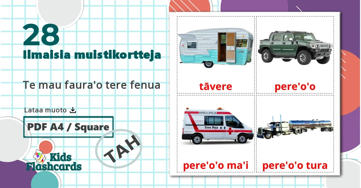28 Te mau faura'o tere fenua lasten kuvakortit