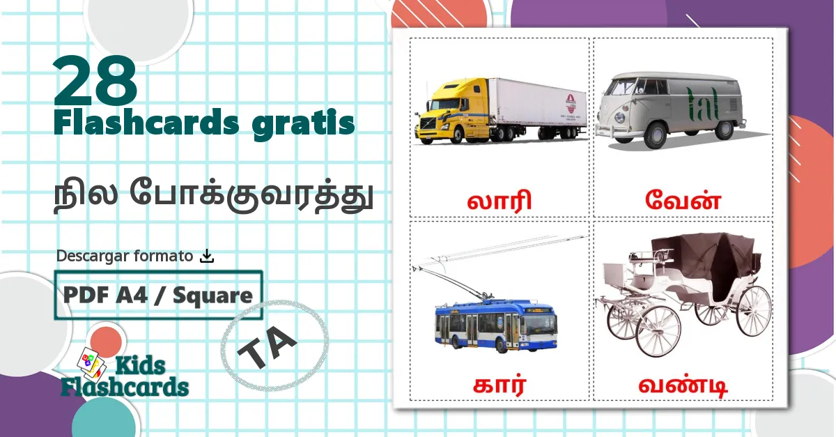 28 tarjetas didacticas de நில போக்குவரத்து