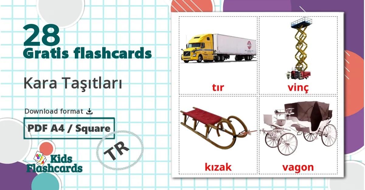 28 Kara Taşıtları billedkort for børn