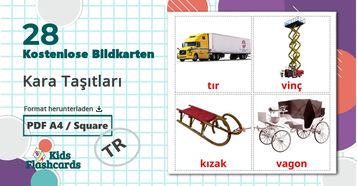 28 Bildkarten für Kara Taşıtları