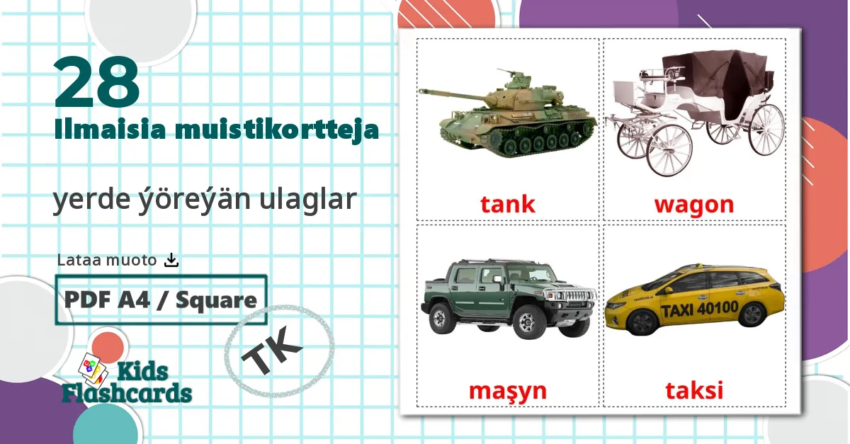 28 Maakuljetus lasten kuvakortit
