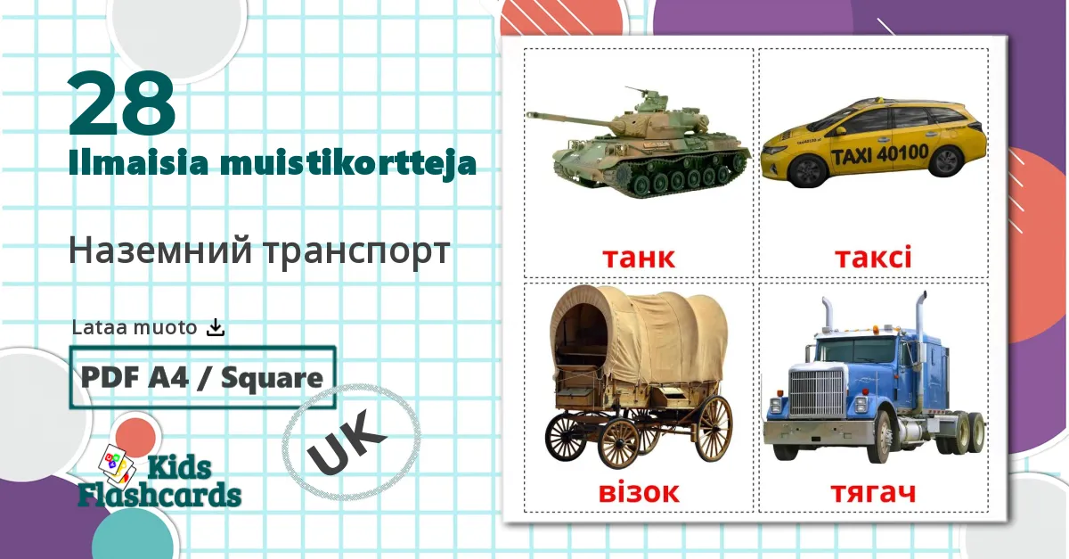 28 Наземний транспорт lasten kuvakortit