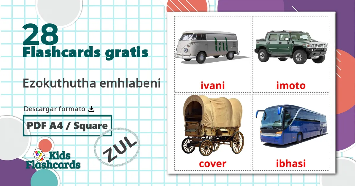 28 tarjetas didacticas de Transporte terrestre