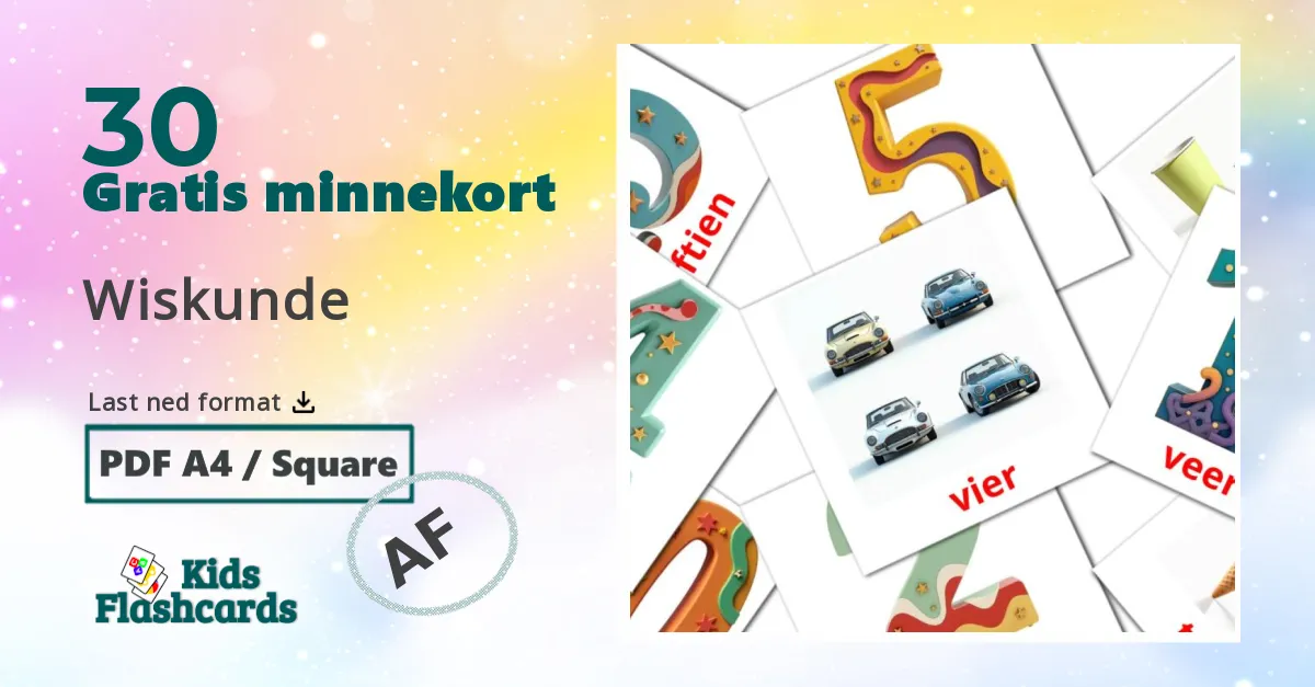 Wiskunde bildekort for barn på afrikaans