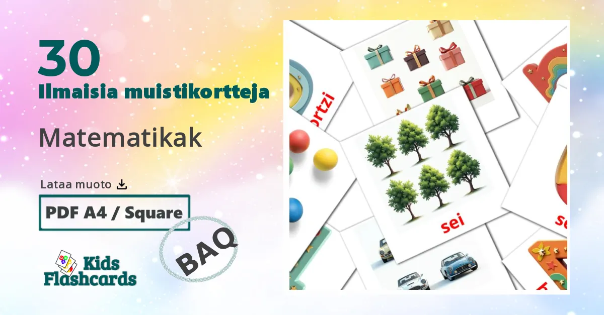 30 Matematikak lasten kuvakortit