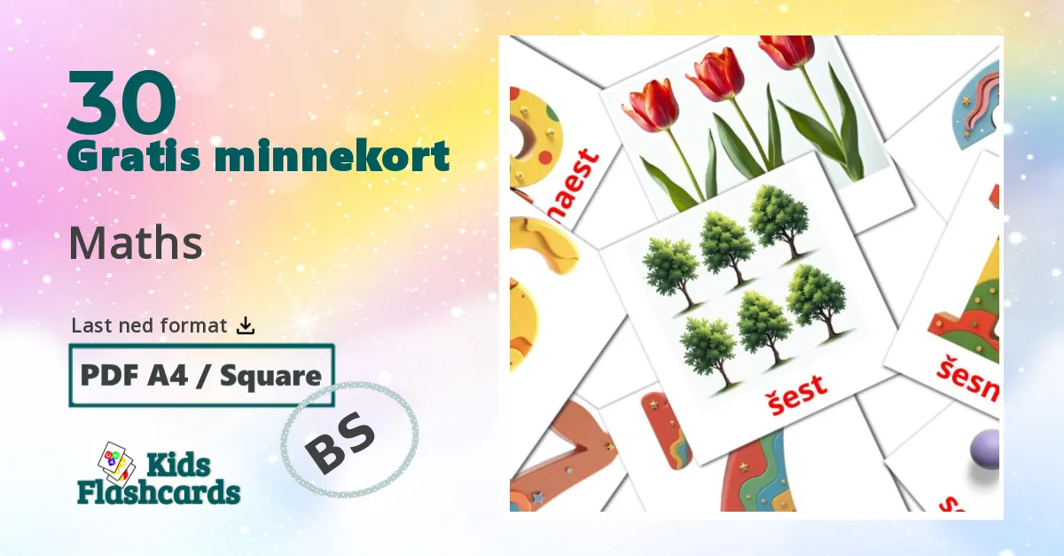 Maths bildekort for barn på bosnisk