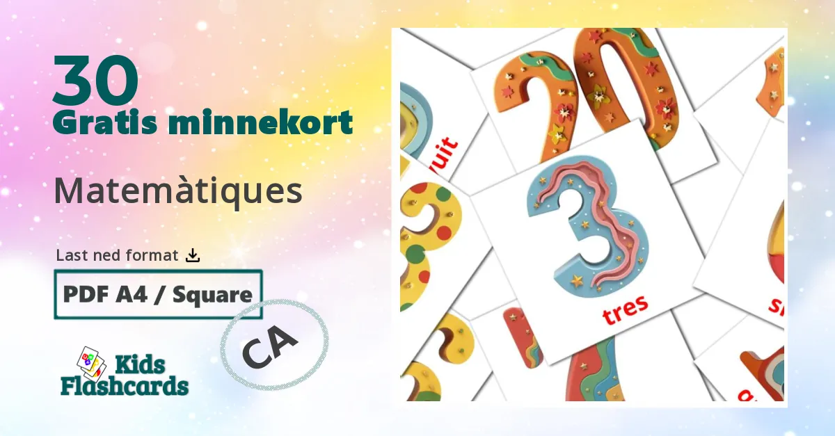 Matemàtiques  bildekort for barn på katalansk