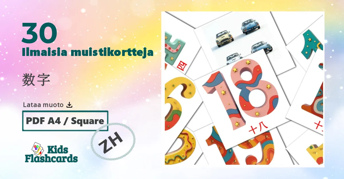 数字 – lasten kuvakortit kiinaksi(yksinkertaistettu) sanastoon