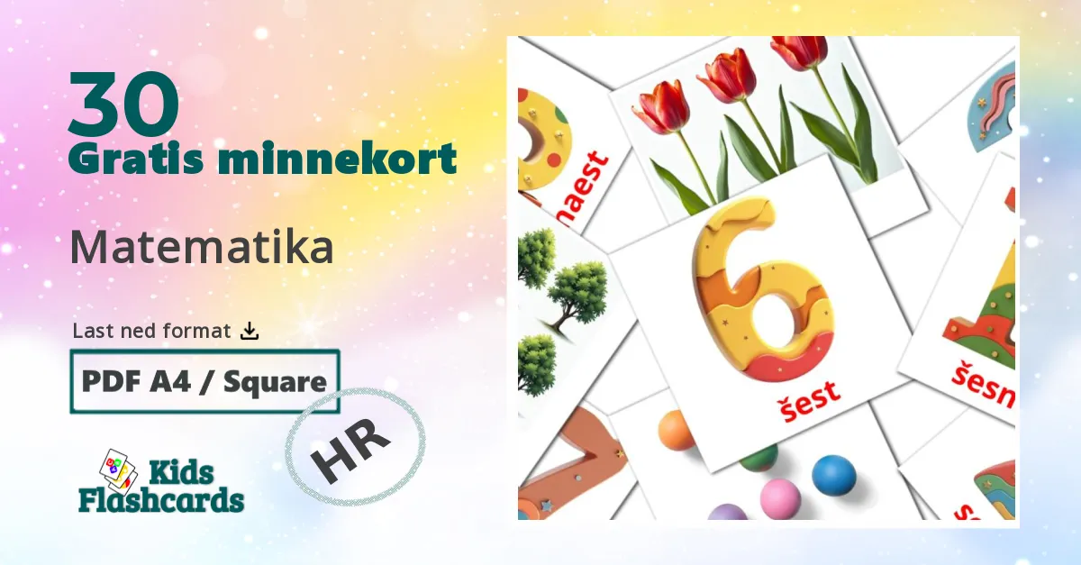 Matematika bildekort for barn på kroatisk