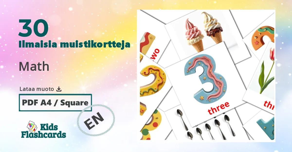 Math – lasten kuvakortit englantiksi sanastoon