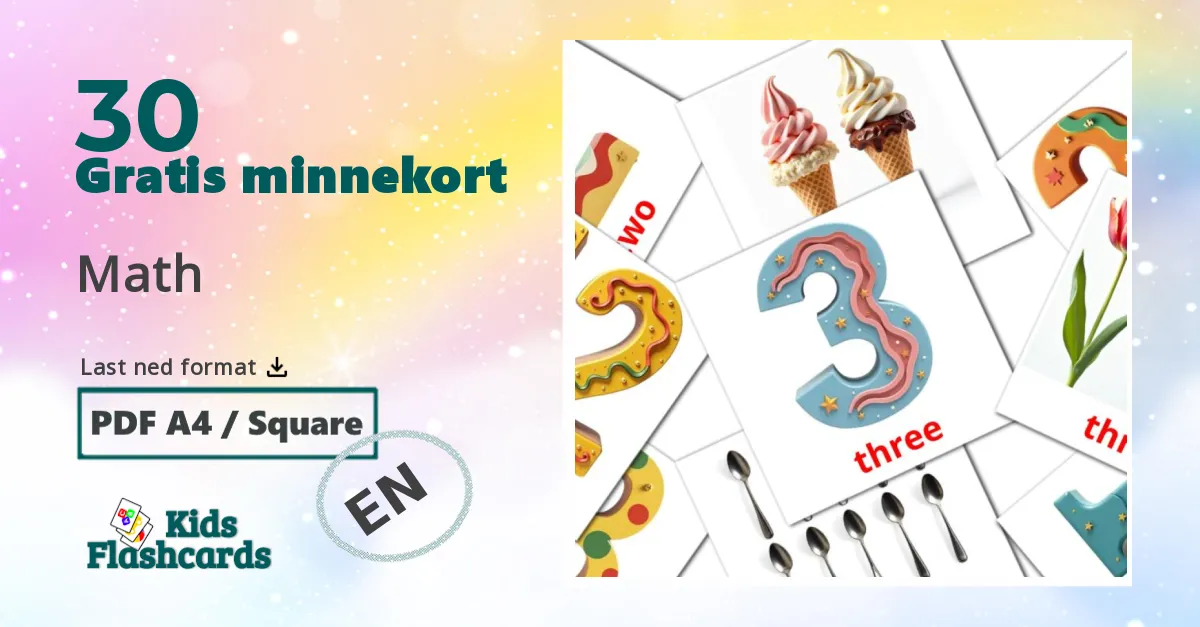 Math bildekort for barn på engelsk