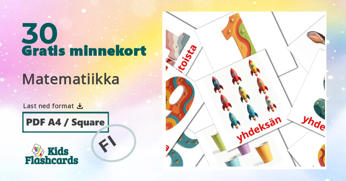 Matematiikka bildekort for barn på finsk