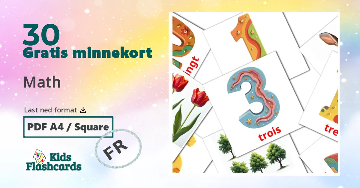 Math bildekort for barn på fransk