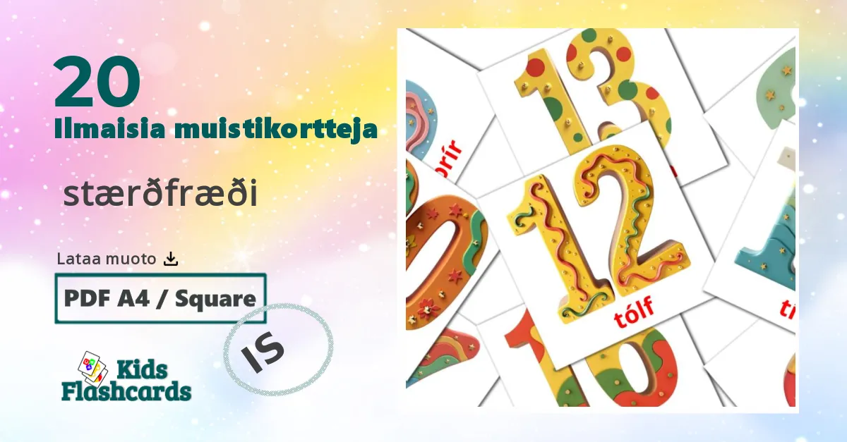 Matematiikka lasten kuvakortit