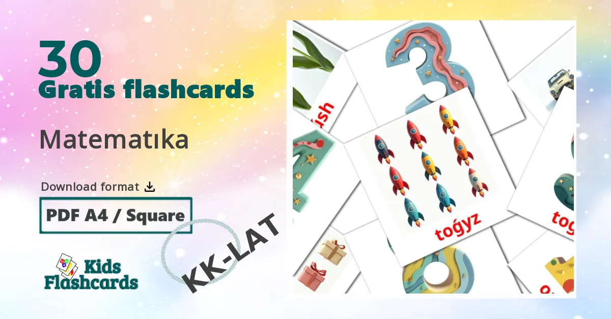 Matematıka kazakh(latin) ordforråd billedkort for børn