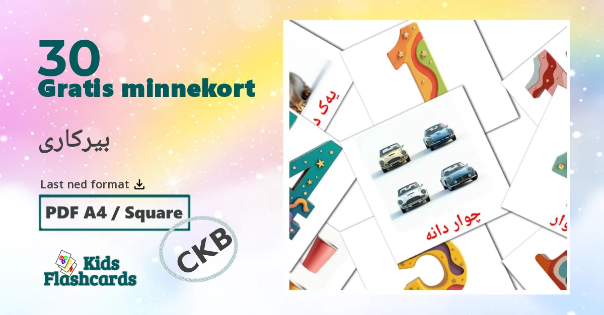 بیرکاری bildekort for barn på kurdisk(sorani)