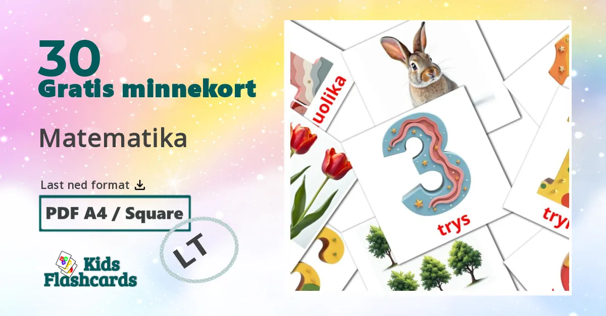 Matematika  bildekort for barn på litauisk