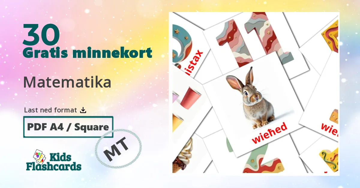 Matematika bildekort for barn på maltesisk