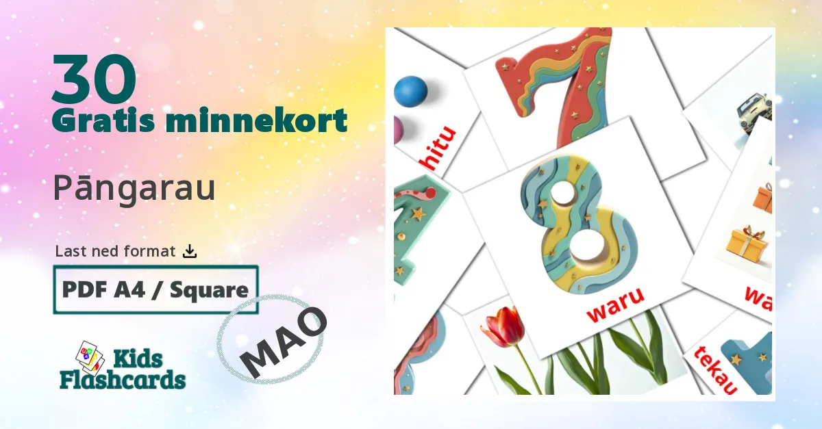 Pāngarau bildekort for barn på maori