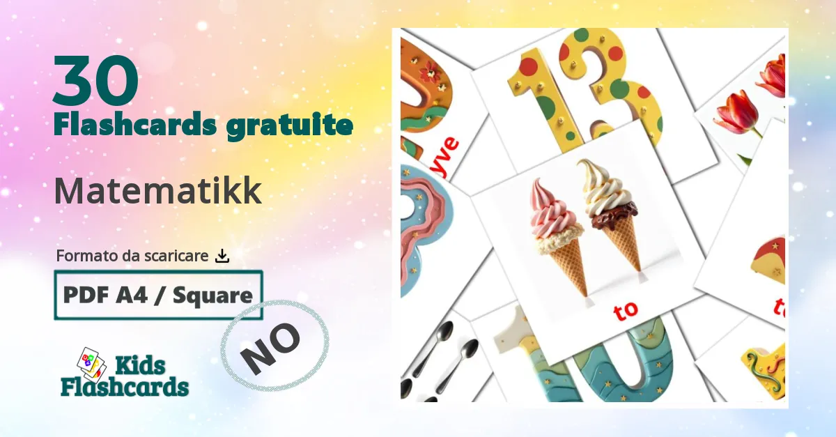 Matematikk Flashcards di vocabolario norvegese