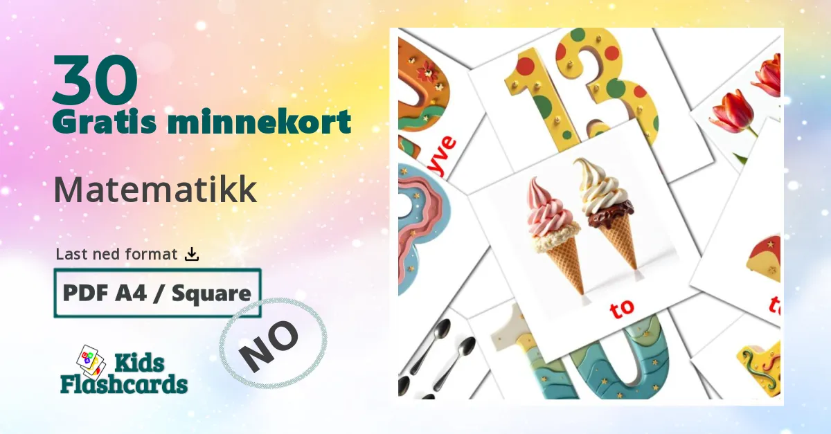 Matematikk bildekort for barn på norsk