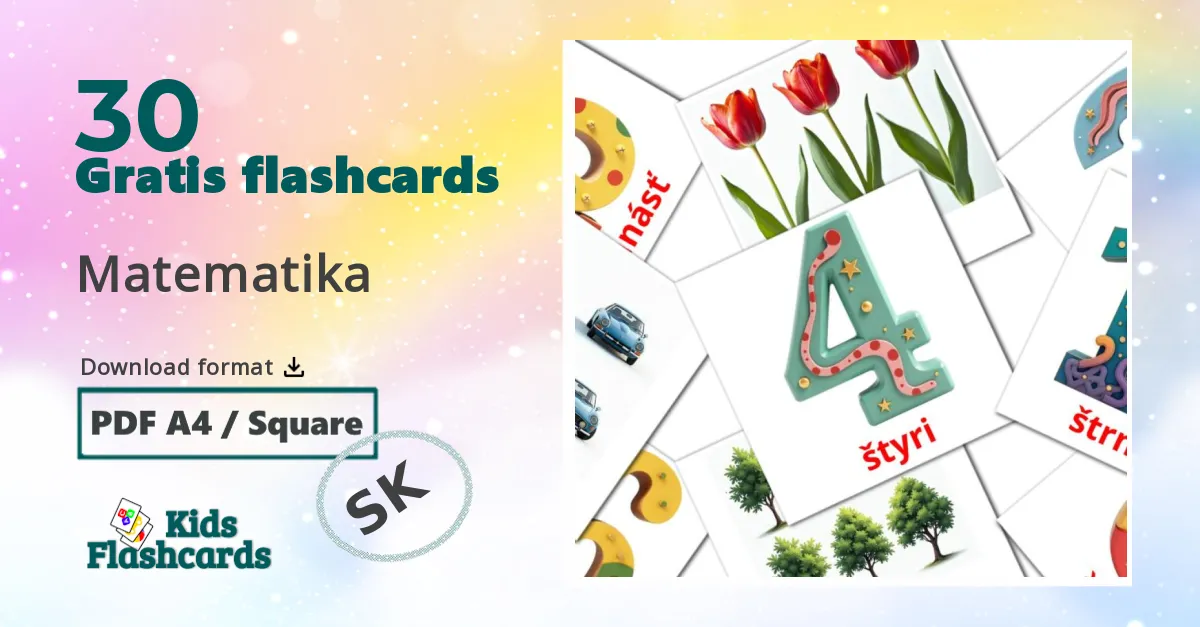 Matematika slovakisk ordforråd billedkort for børn