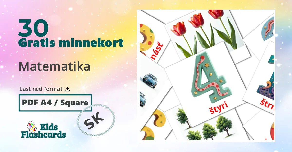Matematika bildekort for barn på slovakisk