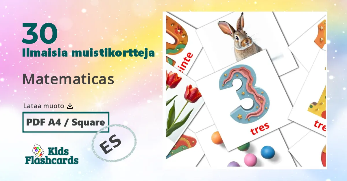 Matematicas – lasten kuvakortit espanjaksi sanastoon