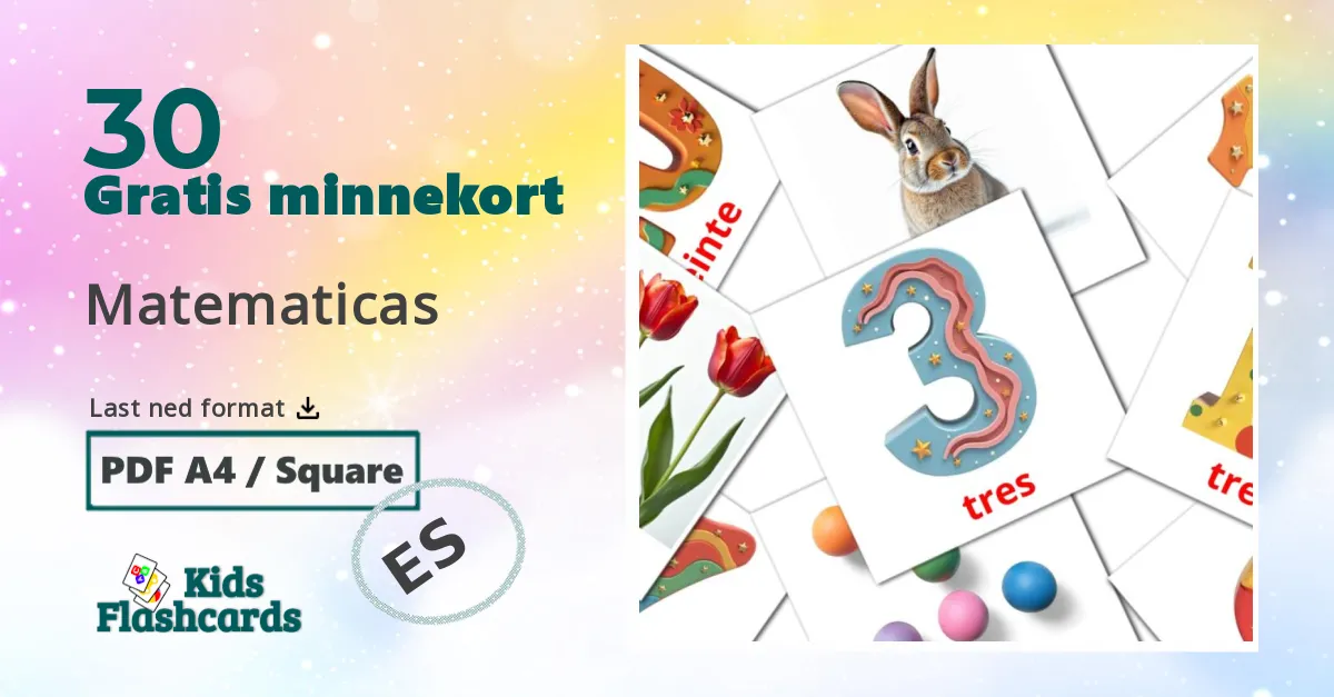 Matematicas bildekort for barn på spansk