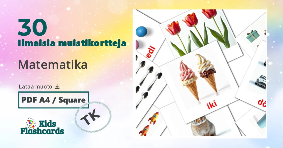 Matematika – lasten kuvakortit turkmeniksi sanastoon