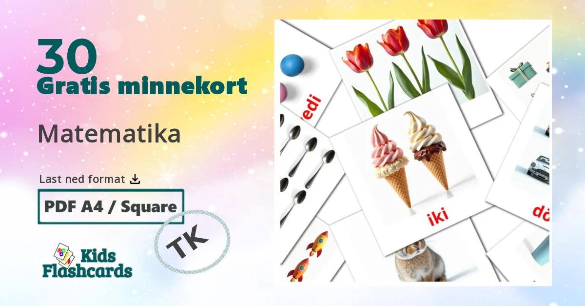 Matematika bildekort for barn på turkmen