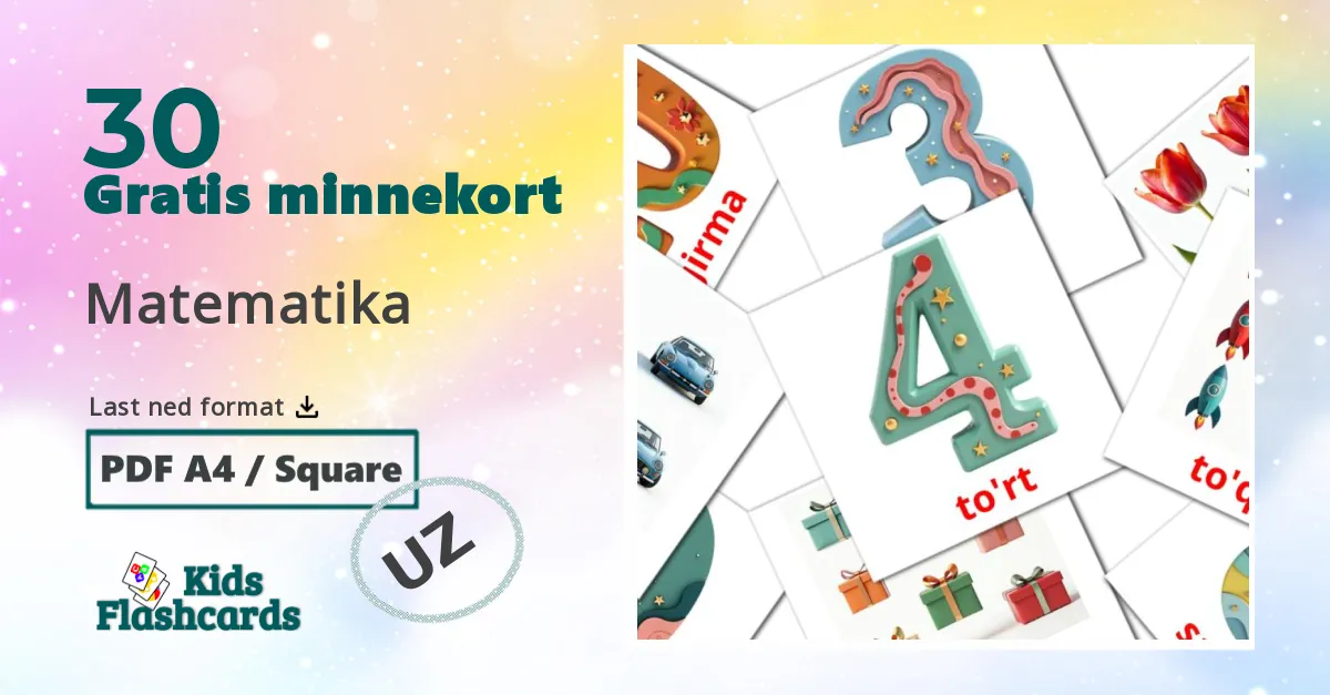 Matematika bildekort for barn på uzbek