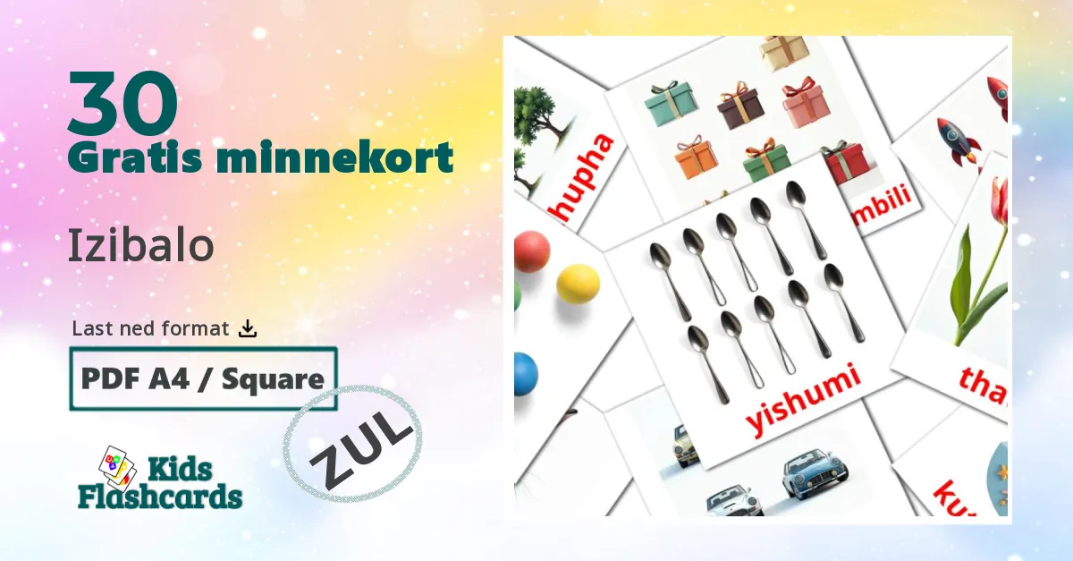 Izibalo bildekort for barn på zulu