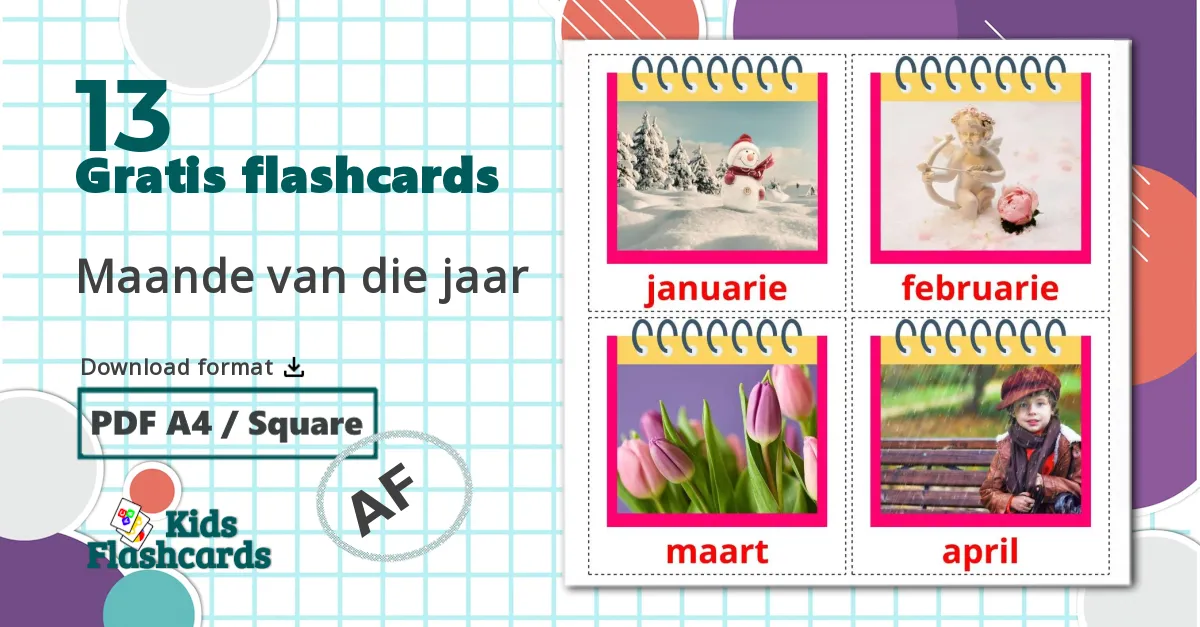 Årets måneder - afrikaans ordforrådskort