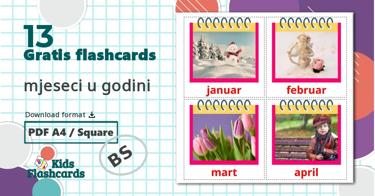 13 mjeseci u godini billedkort for børn